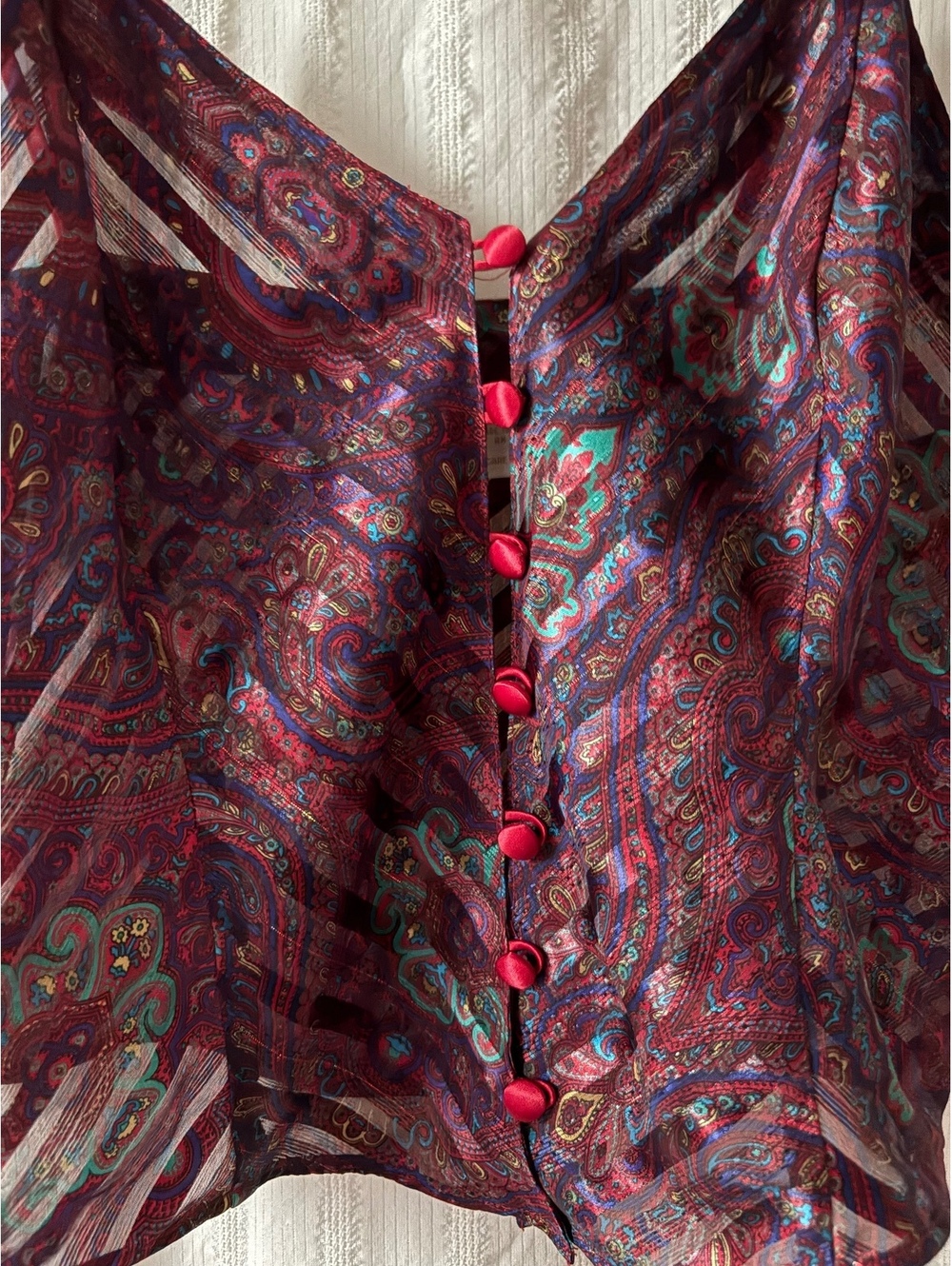 90s Victoria's Secret Sheer Button-Up Camisole Top with Paisley Pattern #vintage - Picture 3 of 4